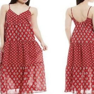 A loves A Red Tiered Rose Floral Print‎ Buttom Lined Tank Midi Dress Size Large
